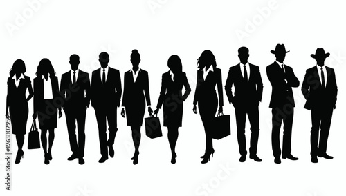 Business people silhouettes, group of standing business men and women 
