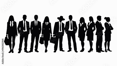 Business people silhouettes, group of standing business men and women 
