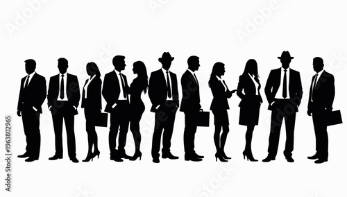 Business people silhouettes, group of standing business men and women 
