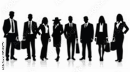Business people silhouettes, group of standing business men and women 
