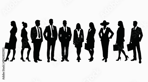 Business people silhouettes, group of standing business men and women 
