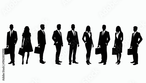 Business people silhouettes, group of standing business men and women 

