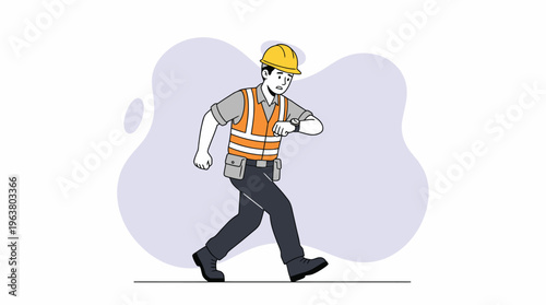 Urgent Construction Worker Checking Time: Male Engineer Rushing with Concerned Expression, Symbolizing Deadlines and Workplace Pressure