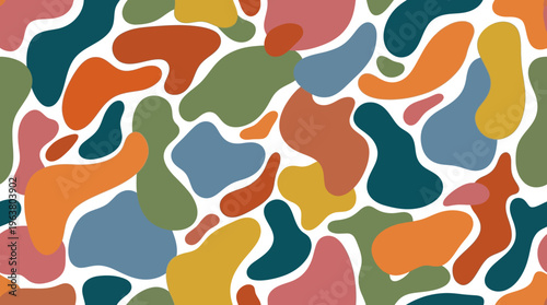 Colorful Abstract Pattern of Organic Blobs and Shapes in Vibrant Palette.