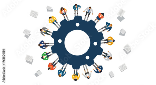 Diverse multi-ethnic corporate team driving operational excellence and business synergy through collaborative teamwork and strategic alignment.