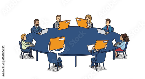 Corporate Team Navigating Digital Transformation and Overcoming Data Silos in Strategic Meeting Concept