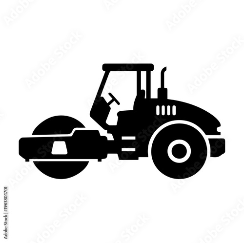 Heavy Road Roller Construction Machine Silhouette Vector Illustration for Asphalt Paving Service and Civil Engineering Infrastructure Project Design
