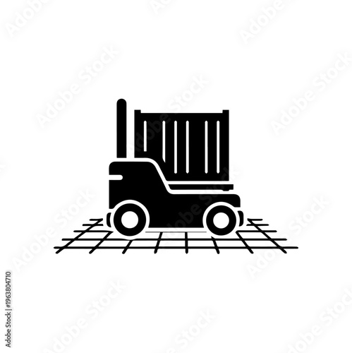 Automated Forklift Truck Silhouette Vector Illustration for industrial construction Smart Warehouse Logistics transport and Industrial Container Handling Technology, Cargo Equipment Design Template