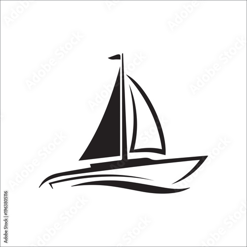 Sailboat Silhouette: A minimalist, high-contrast illustration of a sailboat gracefully gliding across the water, evoking a sense of freedom, adventure, and the open sea.