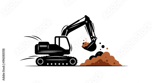 Heavy Machinery Excavator Digging Earth.