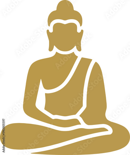 golden buddha statue meditating in minimalist flat design for spiritual wellness