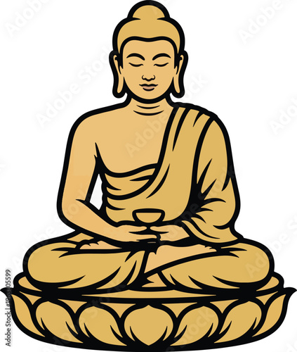 Golden Buddha statue meditating in lotus position on floral pedestal for spiritual wellness