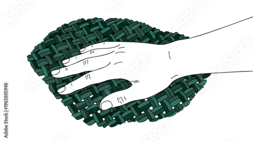 Hand Touching Textured Woven Surface, Natural Material Design Element