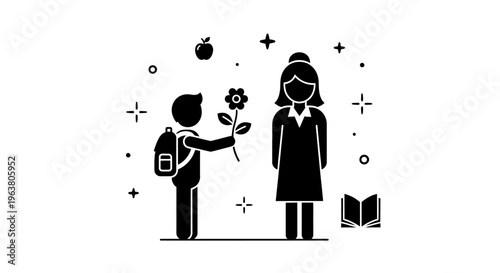 Boy giving flower to girl.