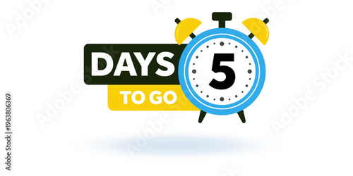 5 Days Countdown Illustration – Alarm Clock Reminder Design, Deadline Timer Concept, Modern Time Management Graphic