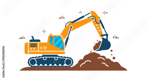 Yellow Excavator Digging into Soil.