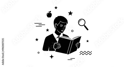 Man reading a book closely.