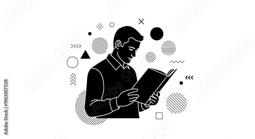 Man reading a book closely.