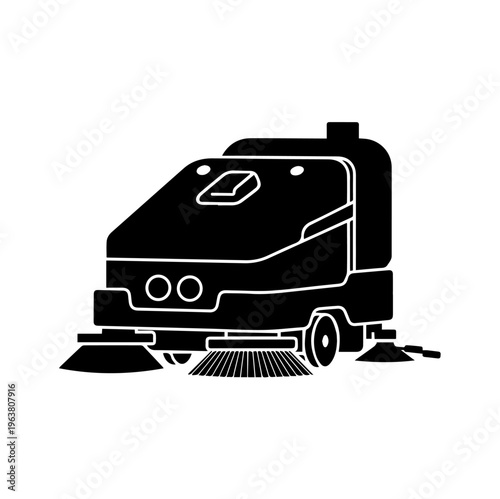 Professional Industrial Floor Scrubber Sweeper Machine Silhouette Vector Illustration for Commercial Cleaning Service and Facility Maintenance Design