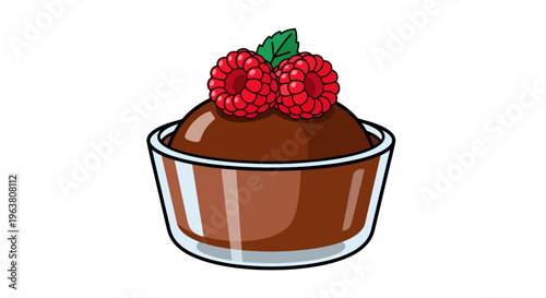 Chocolate dessert with raspberries on top.