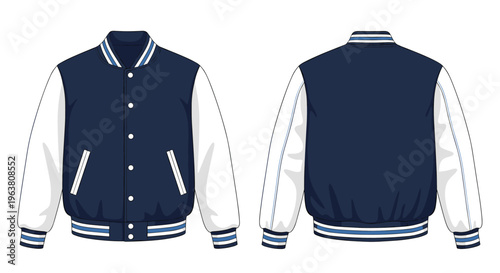 Varsity jacket vector mockup front and back view for apparel design template