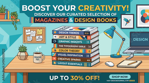 Inspiring Desktop Scene Promoting Design Books and Discount