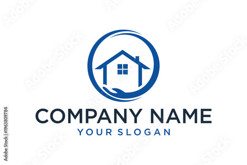 Blue real estate logo template for home protection branding