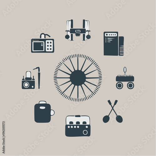 vintage musical instruments and equipment flat illustration design