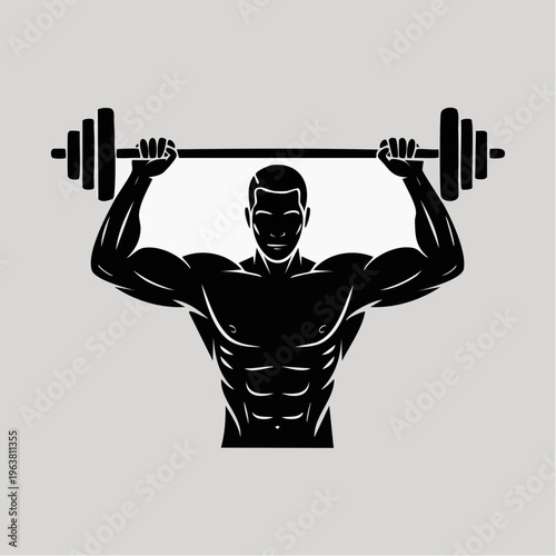 Black silhouette of muscular man lifting dumbbell weights