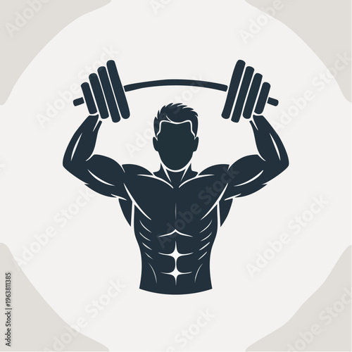 Muscular man lifting dumbbell weight silhouette illustration