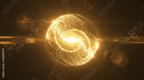 Glowing gold sphere with light particles. Ideal for technology, innovation, and abstract concepts in graphic design projects.