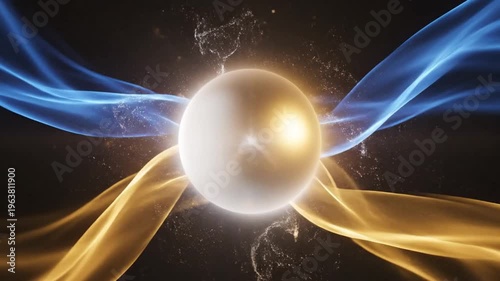 Shining sphere surrounded by blue and gold energy streams. Perfect for futuristic and magicalthemed designs. Ideal for visualizations.