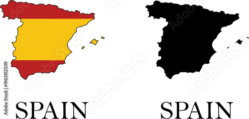 Spain Map Silhouette with National Flag Colors