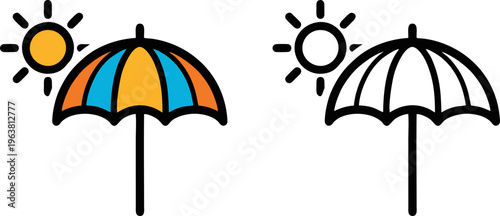 Beach Umbrella and Sun Summer Vacation Vector Illustration