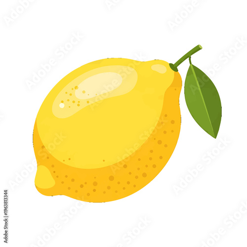 Fresh Yellow Lemon with Green Leaf Illustration - Healthy Citrus Fruit for Food and Drink