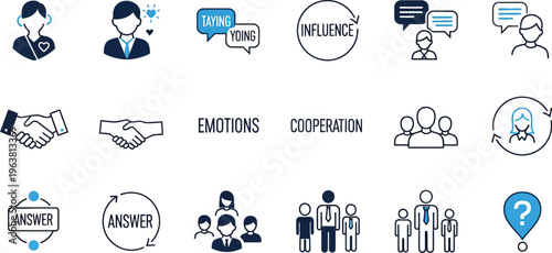 Diverse Collection of Minimalist Line Art Icons Representing Business, Communication, and Social Interaction Concepts