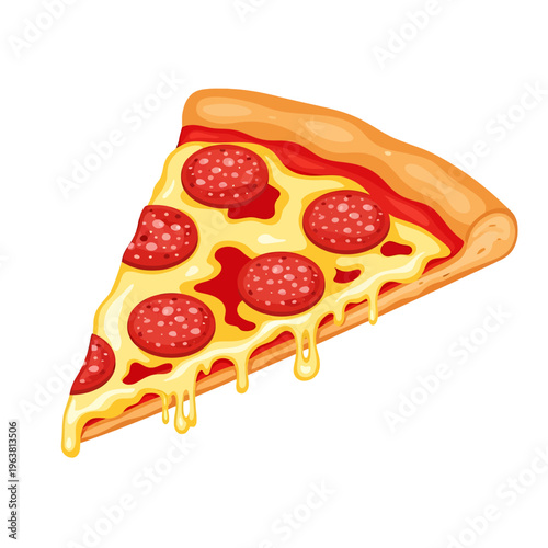 Delicious slice of pepperoni pizza with melted cheese dripping down the sides, perfect for a food blog or restaurant menu