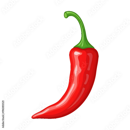Vibrant red hot chili pepper with a green stem, a spicy and flavorful ingredient often used in culinary dishes around the world as a fruit and vegetable
