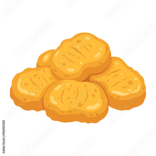 Appetizing pile of golden-brown crispy battered chicken nuggets, a savory and delightful finger food snack or meal component for easy enjoyment