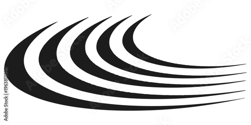 Black on white abstract perspective line wave stripes with 3d dimensional effect isolated on white background