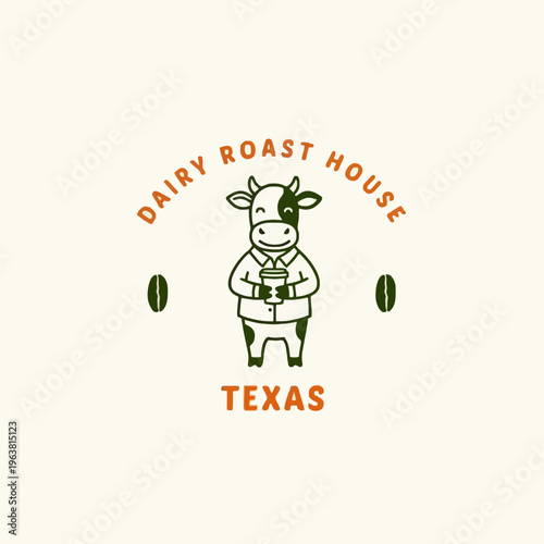 Cow Holding Coffee Cup Smiling.