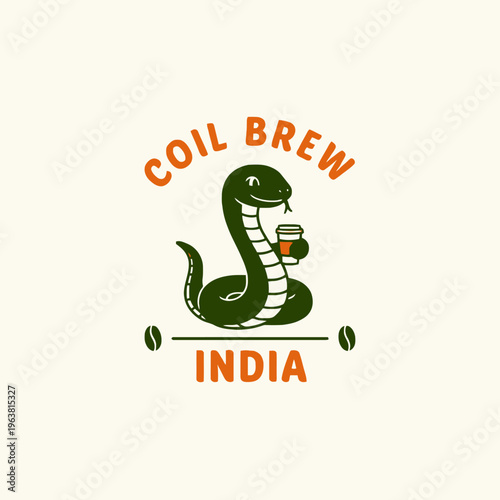 Green snake holding coffee cup.