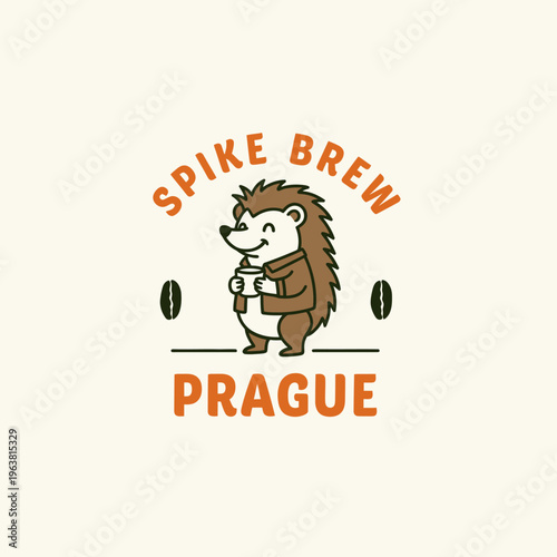 Hedgehog holding coffee cup smiling.