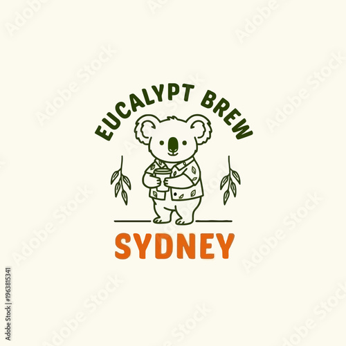 Koala holding a cup of coffee.