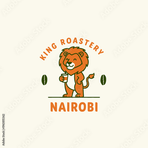 Lion Holding Coffee Cup Logo.
