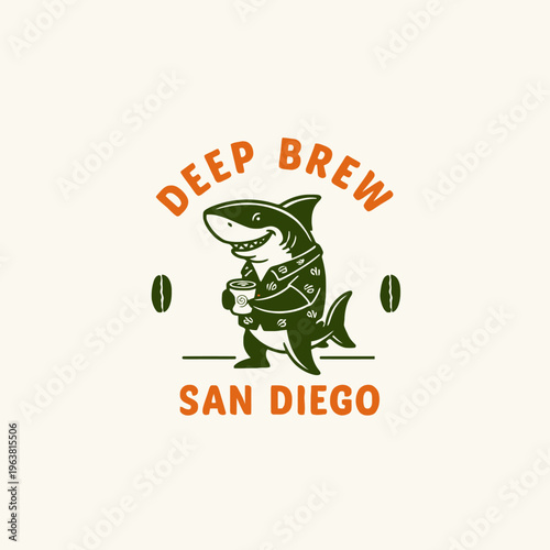 Shark Holding Coffee Cup Illustration.
