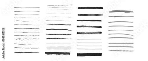 Assorted collection of hand drawn sketch lines and grunge charcoal strokes for creative artistic design projects.