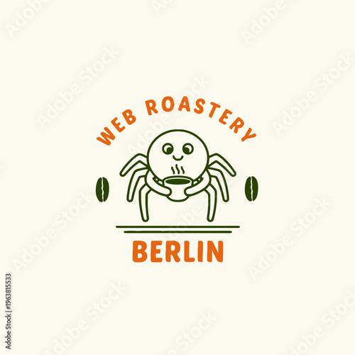 Spider Holding Coffee Cup Illustration.