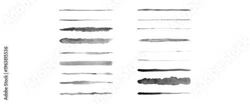 Watercolor brush strokes and ink wash lines collection for elegant artistic backgrounds and graphic decorations.