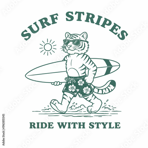 Tiger Wearing Sunglasses and Shorts.